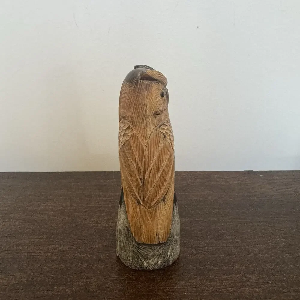 Hand Carved Owl Water Buffalo Horn Bird Figurine Acquired in Italy Gufo Artisan